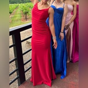 B Darlin Fuchsia Open-Back Evening Gown